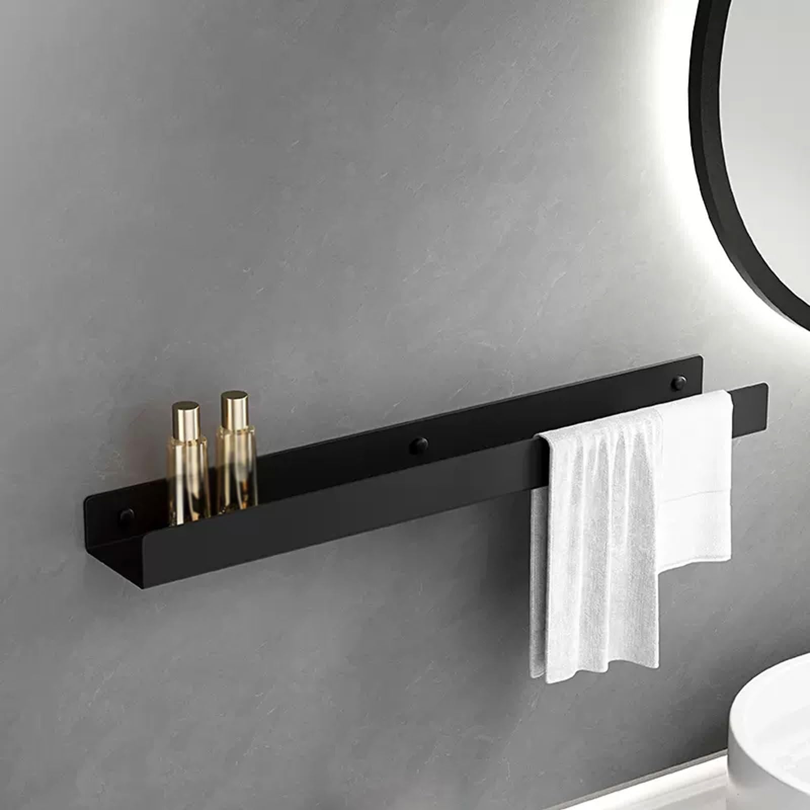 IUokLU Stainless Steel Bathroom Shelf, Wall-Mounted No-Drill Storage Rack for Bathroom, Kitchen & Balcony, 50cm Gray Floating Shelves for Shower & Home nization (Black 80cm)