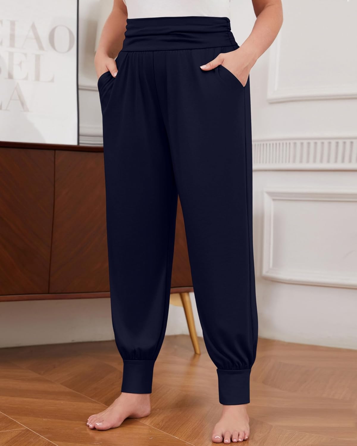 2 Pack Womens Plus Size Yoga Joggers, Loose Workout Sweatpants Comfy Lounge Pants with Pockets Casual Pajama Pants - Image 6