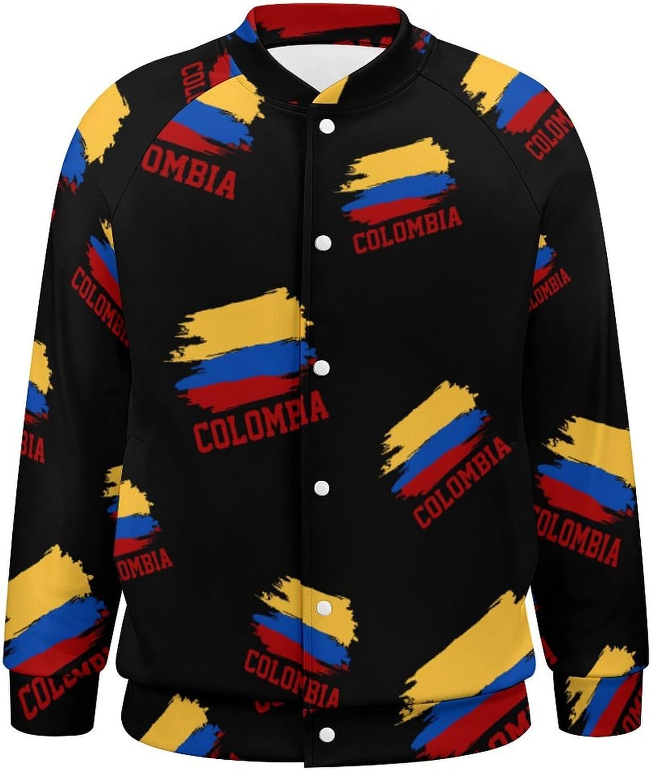 Colombia Flag Novelty Men's Baseball Jackets Causal Sweatshirt Button Top Long Sleeve Coat