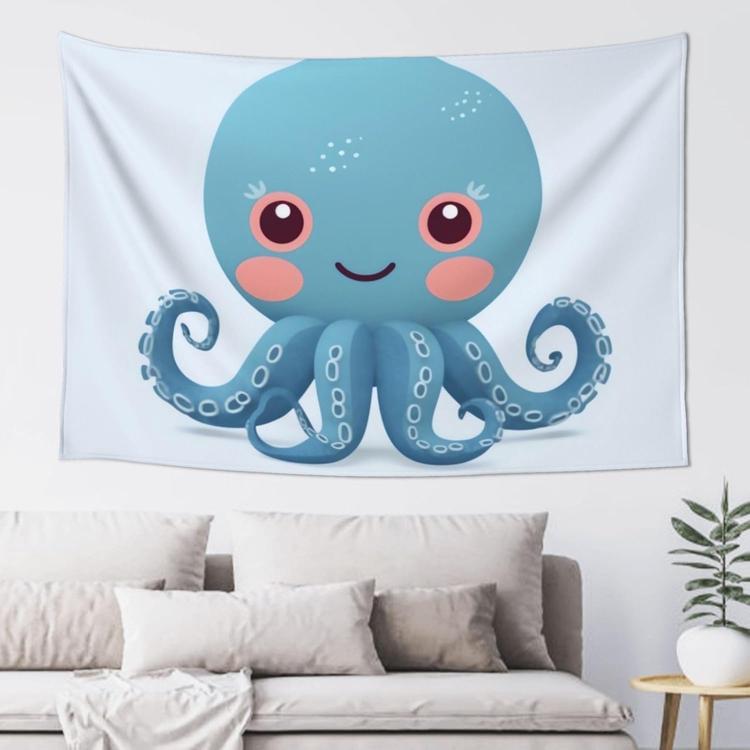 WSOIHFEC Tapestry Wide Wall Hanging Blue kawaii octopus Tapestry Vintage Lightweight Wall Blanket Funny Tapestry Wall Art Home Decor Soft Mural for Bedroom Dorm Living Room 60 X 40 Inch