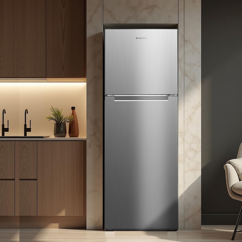 Aspes Frigorífico Inox, 2 Puertas. AF17601ENFX, Capacidad 334 Litros, No Frost, Motor Inverter, 39 dB, Puerta Reversible, Apertura Tipo Uñero, Clasificación Energética E