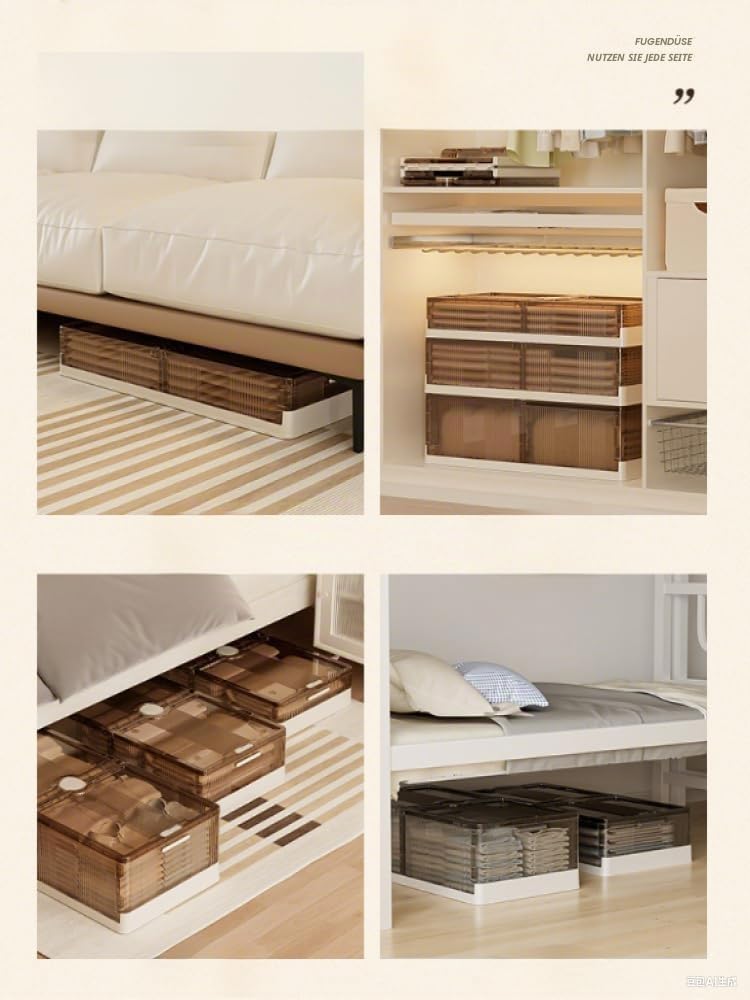 2er Set Unterbett Aufbewahrungsboxe mit Rollen, Unterbettkommoden Klappbar 100x25x50cm, Unterbettbox mit Deckel, Transparent Weiß Bettkasten Clip-Verschlüssen