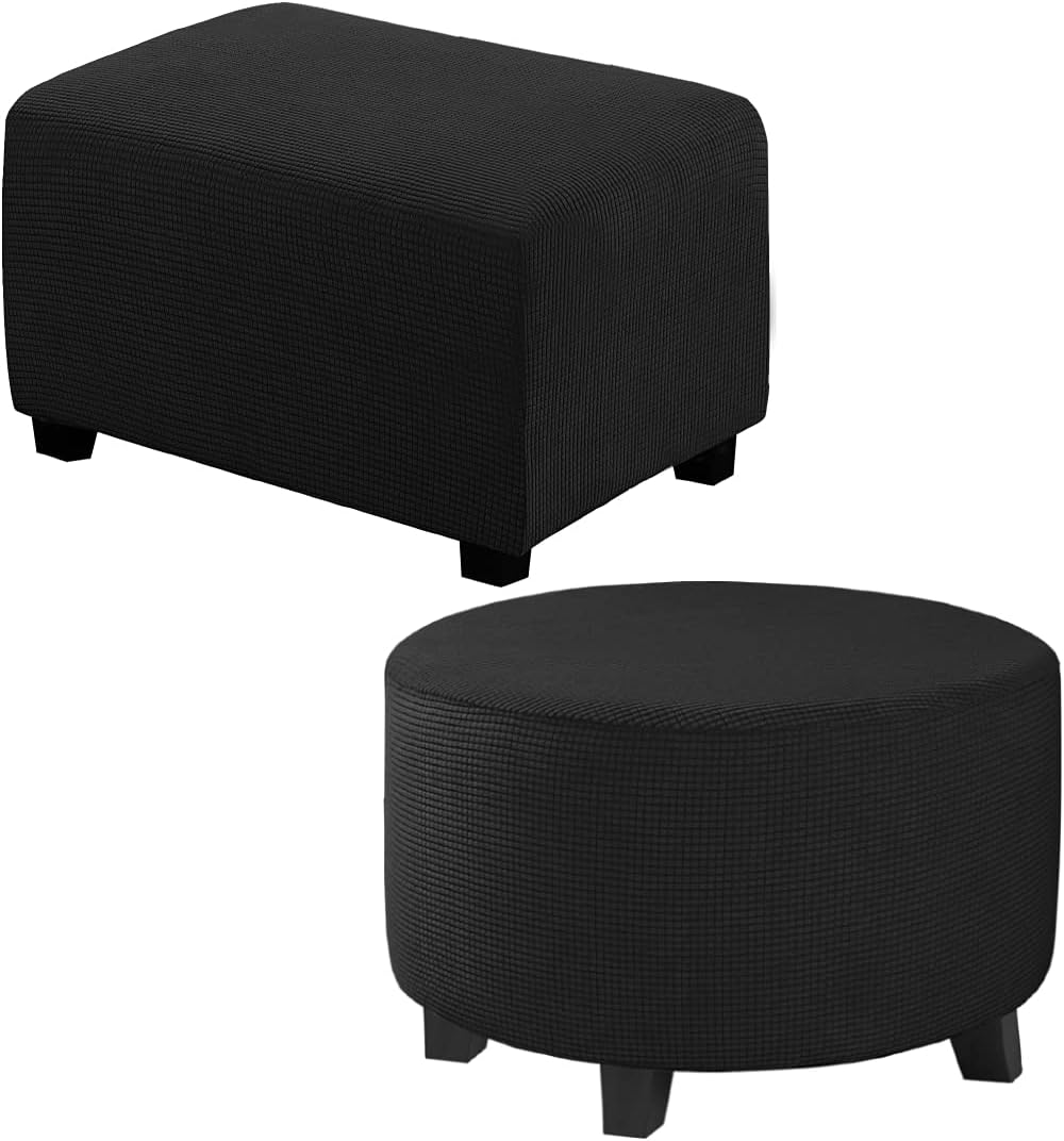 H.VERSAILTEX Rectangle Ottoman Slipcover Large Size Bundles Round Ottoman Slipcover (Medium, Black)
