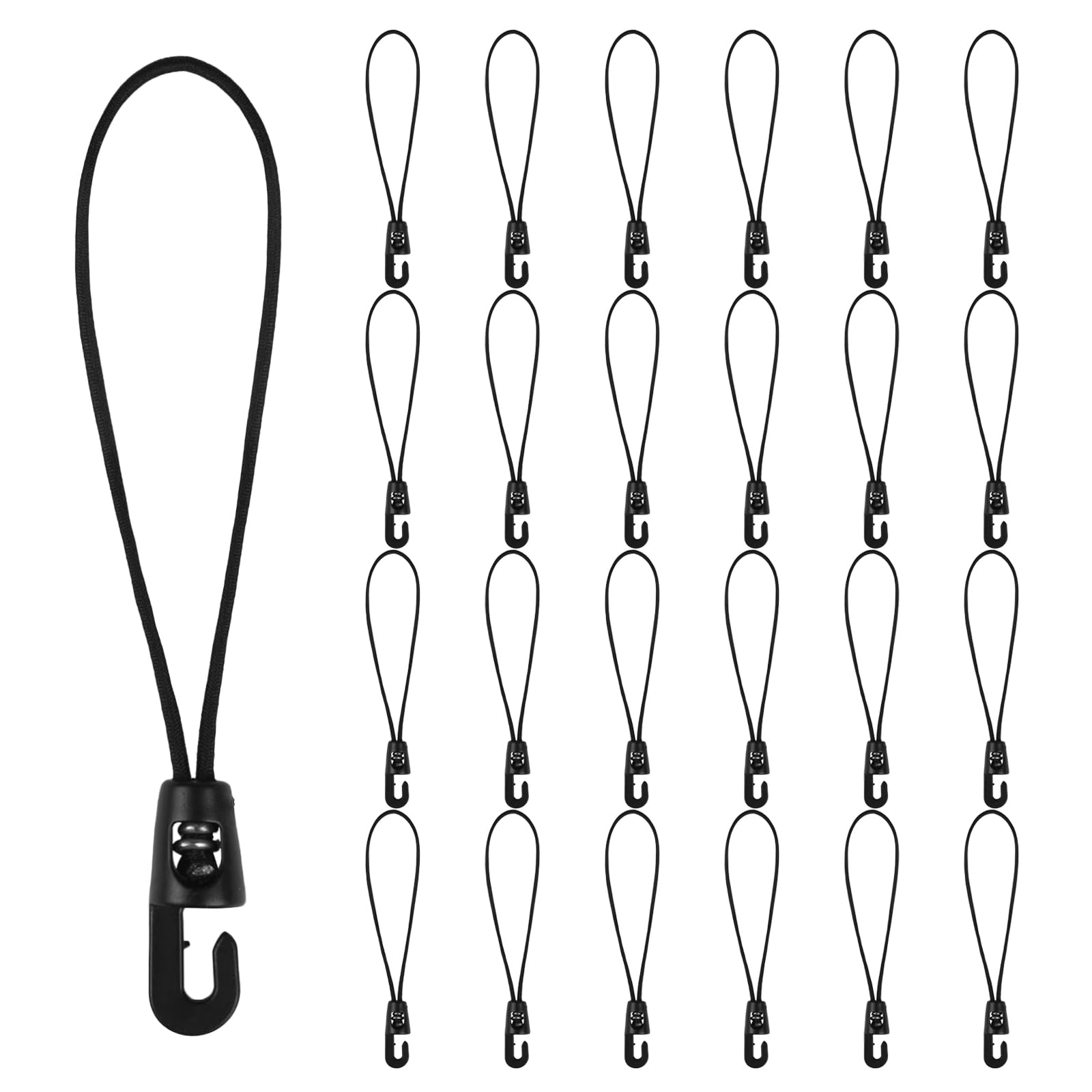 25PCS Black Elastic Rubber Tensioners 15cm Small Short Bungee Cords Straps with Hooks Tarpaulin Clips for Camping Tarpaulins, Tents, Awnings and Fixings (Black)