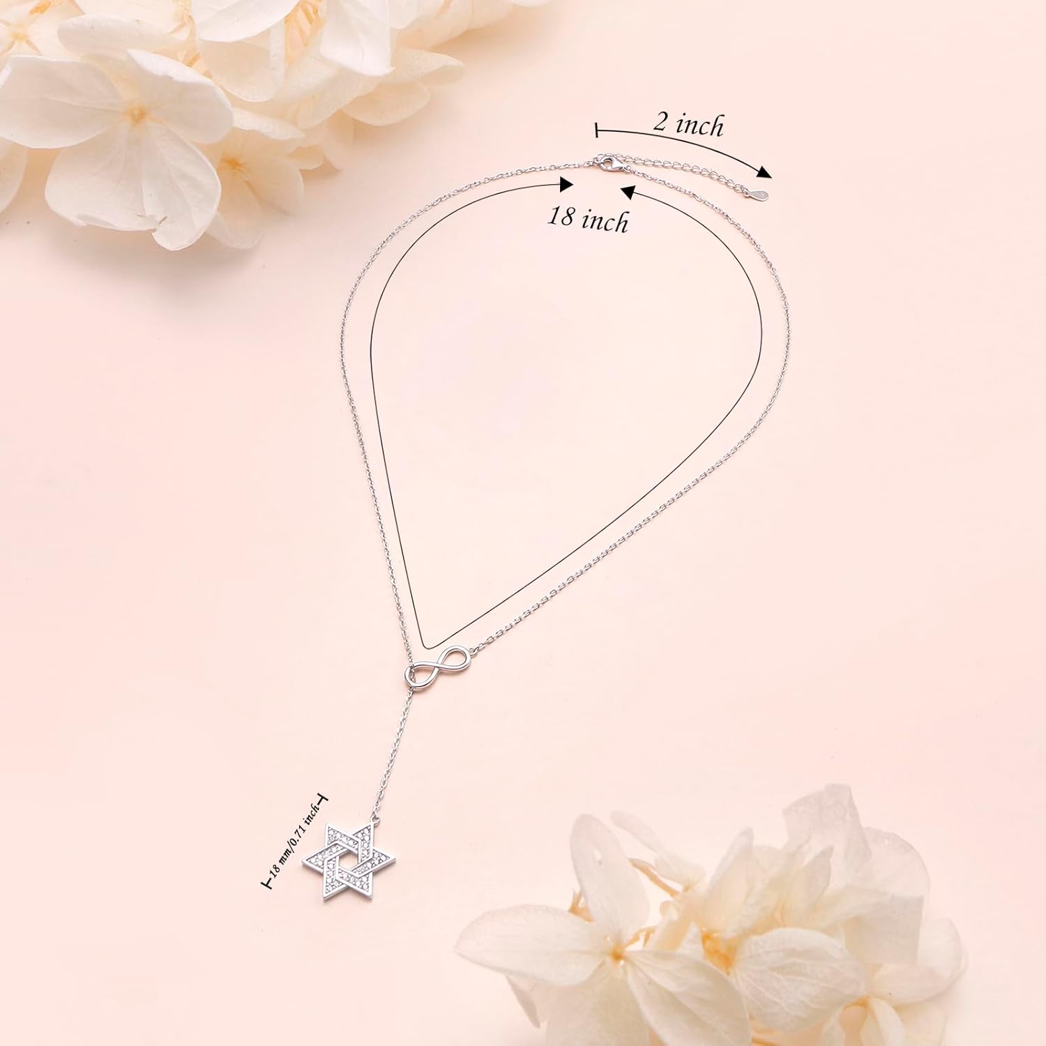S925 Sterling Silver Star of David Necklace Y Chain Jewish Star Gift Jewelry for Men Women