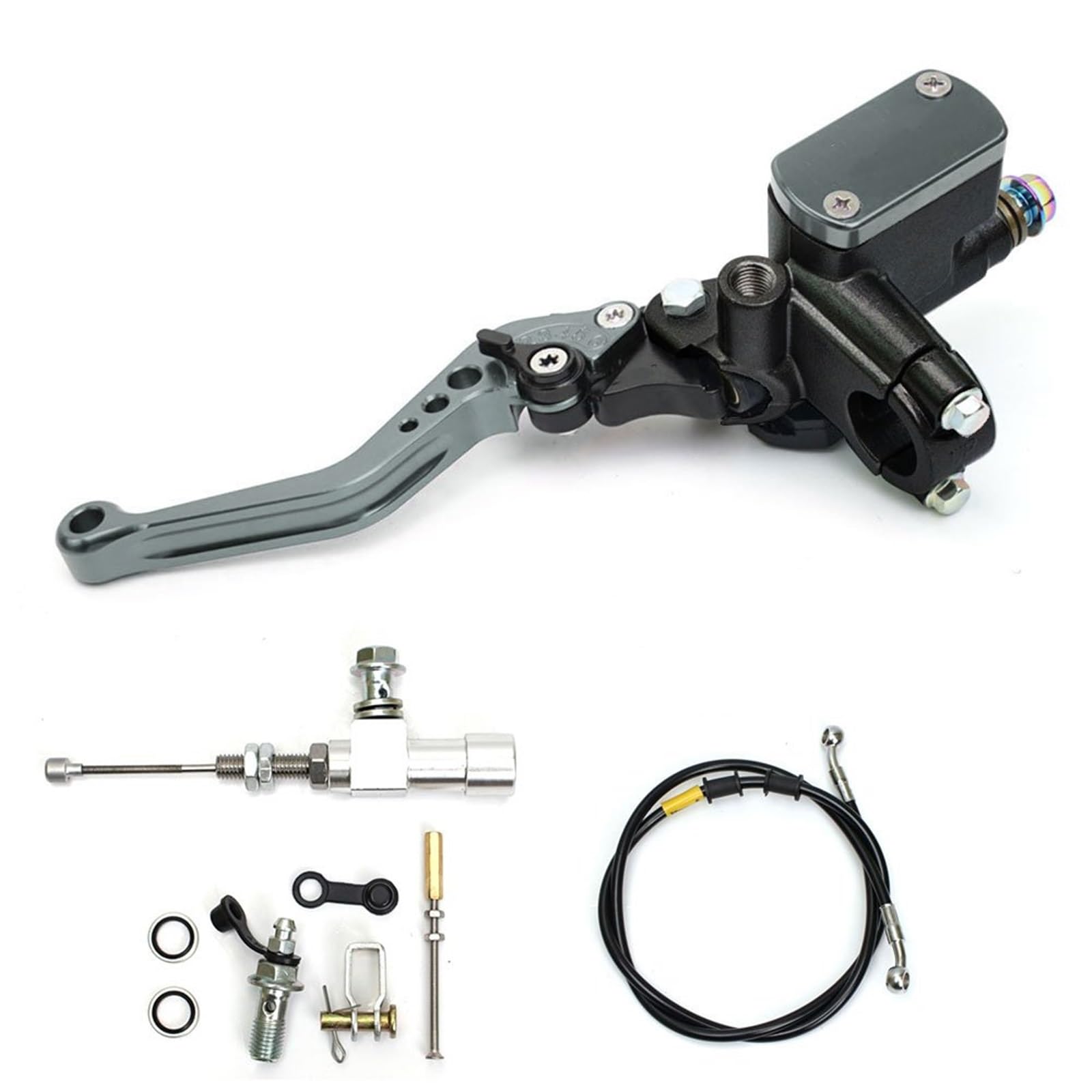 Ouvecr Silver Motorbike Brake Levers 22Mm Motorcycle Cnc Hydraulic Clutch Kit Lever Master Cylinder Knitting Oil Hose(Silver)