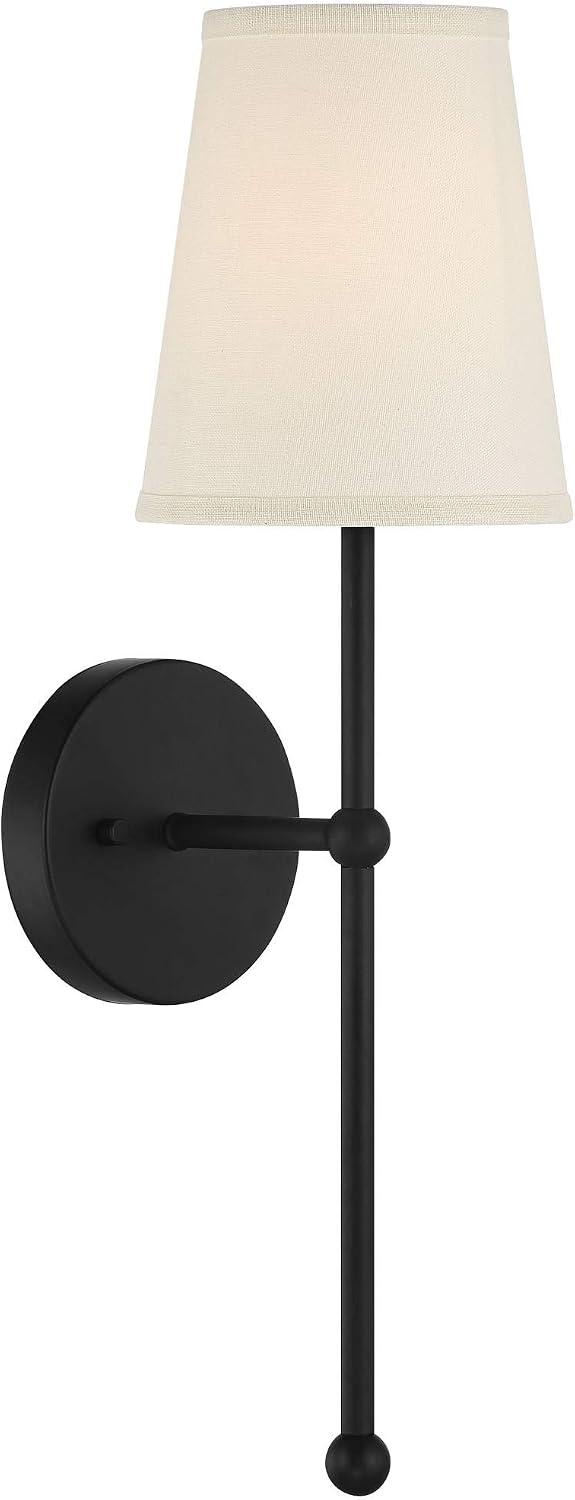 Possini Euro Design Elena Modern Wall Light Sconce Matte Black Metal Hardwired 6" Fixture Cream Linen Tall Drum Shade for Bedroom Bedside Living Room Hallway Dining House Kitchen