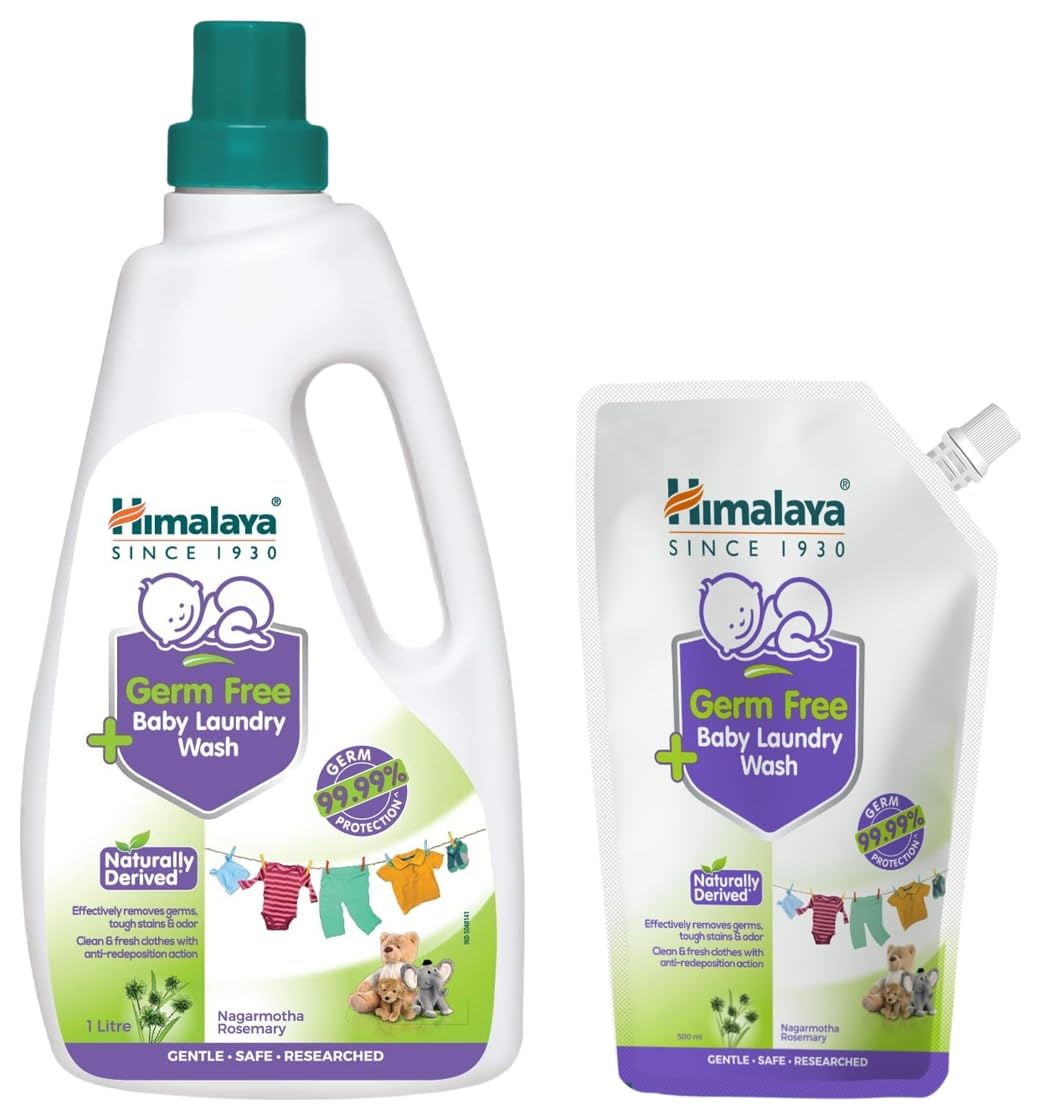 Himalaya Germ Free Baby Laundry Detergent (1 Litre Bottle + 500ml Pouch)-image-39