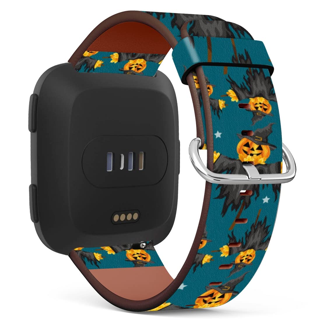 Mingdao Compatible with Fitbit Versa 2 / Versa / Versa Lite / Versa SE Patterned Leather Replacement Band (Halloween Scarecrows)
