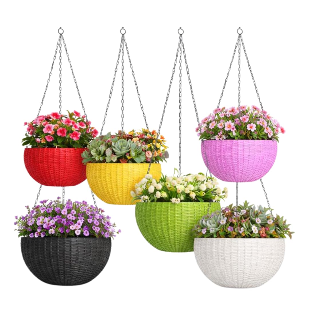 Premium Plastic Hanging Planter Pot with Metal Chain, 6 Inch Durable Flower Pot for Indoor & Outdoor Plants, Home, Garden, Balcony & Terrace, Pack of 6-image-36