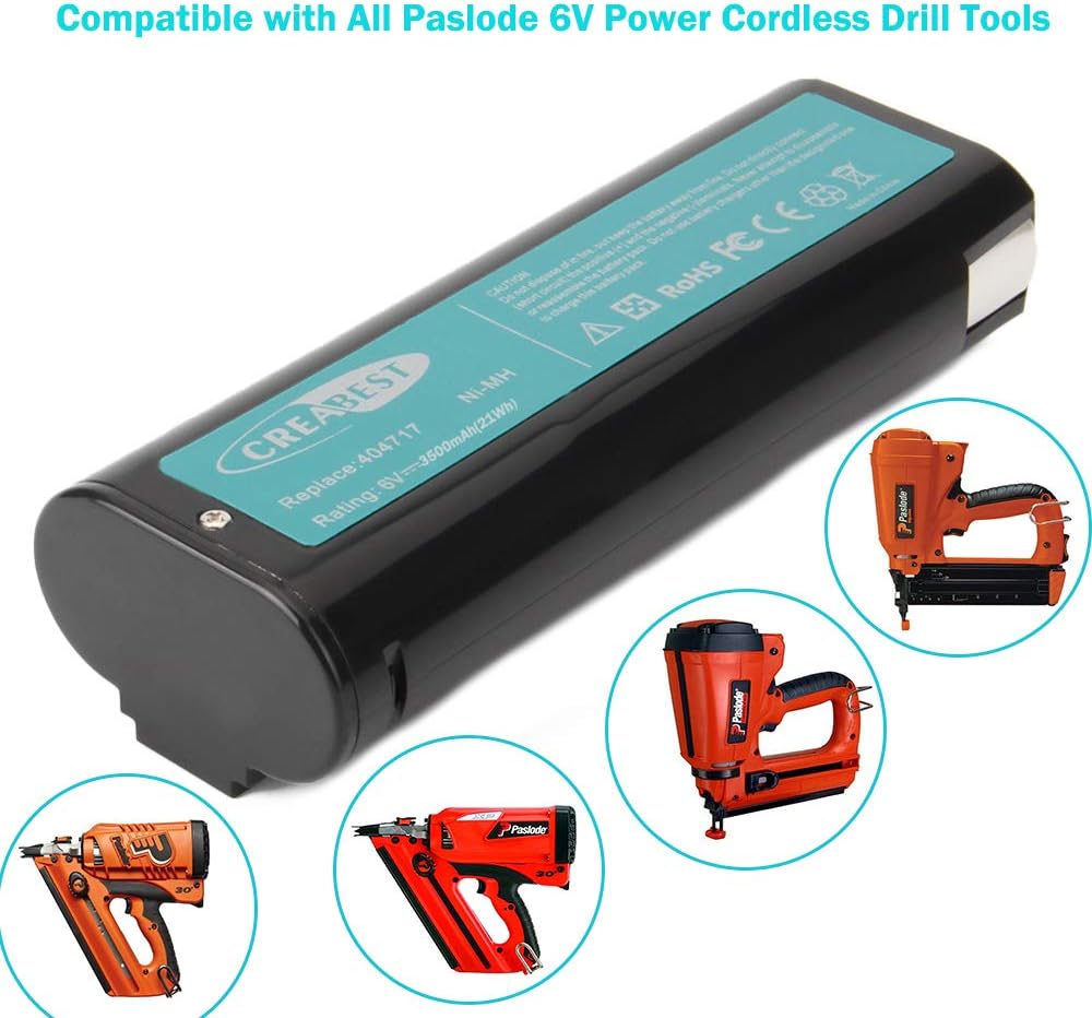 2 Pack Creabest 6V 3.5Ah Ni-MH Battery Compatible with Paslode 404717 B20544E 404400 900400 900420 900421 900600 901000 902000 B20720 CF-325 IM200 IM250 IM250A IM350A PS604N Include one Charger