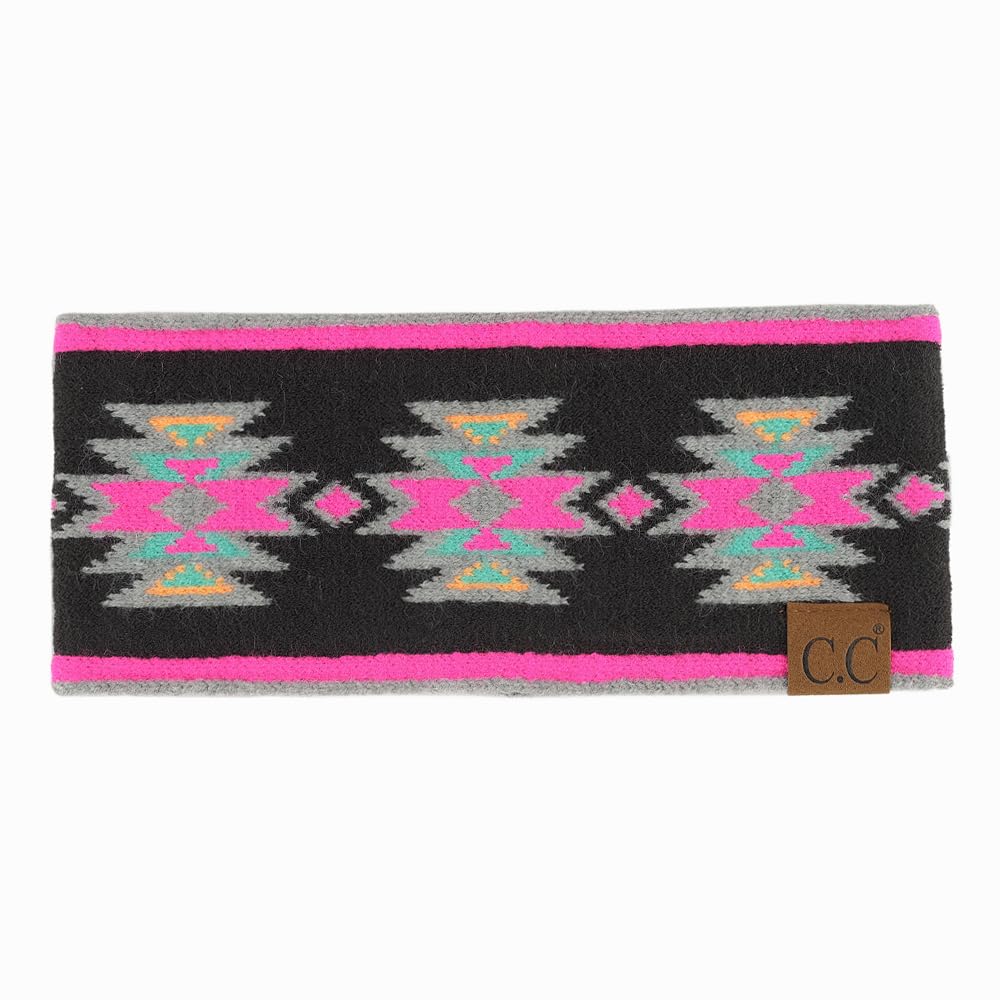C.C Southwest Pattern Headwrap For Women Unisex - Stretchable Soft Warm Knit Winter Headband Ear warmer Ear muffs (Black Multi)