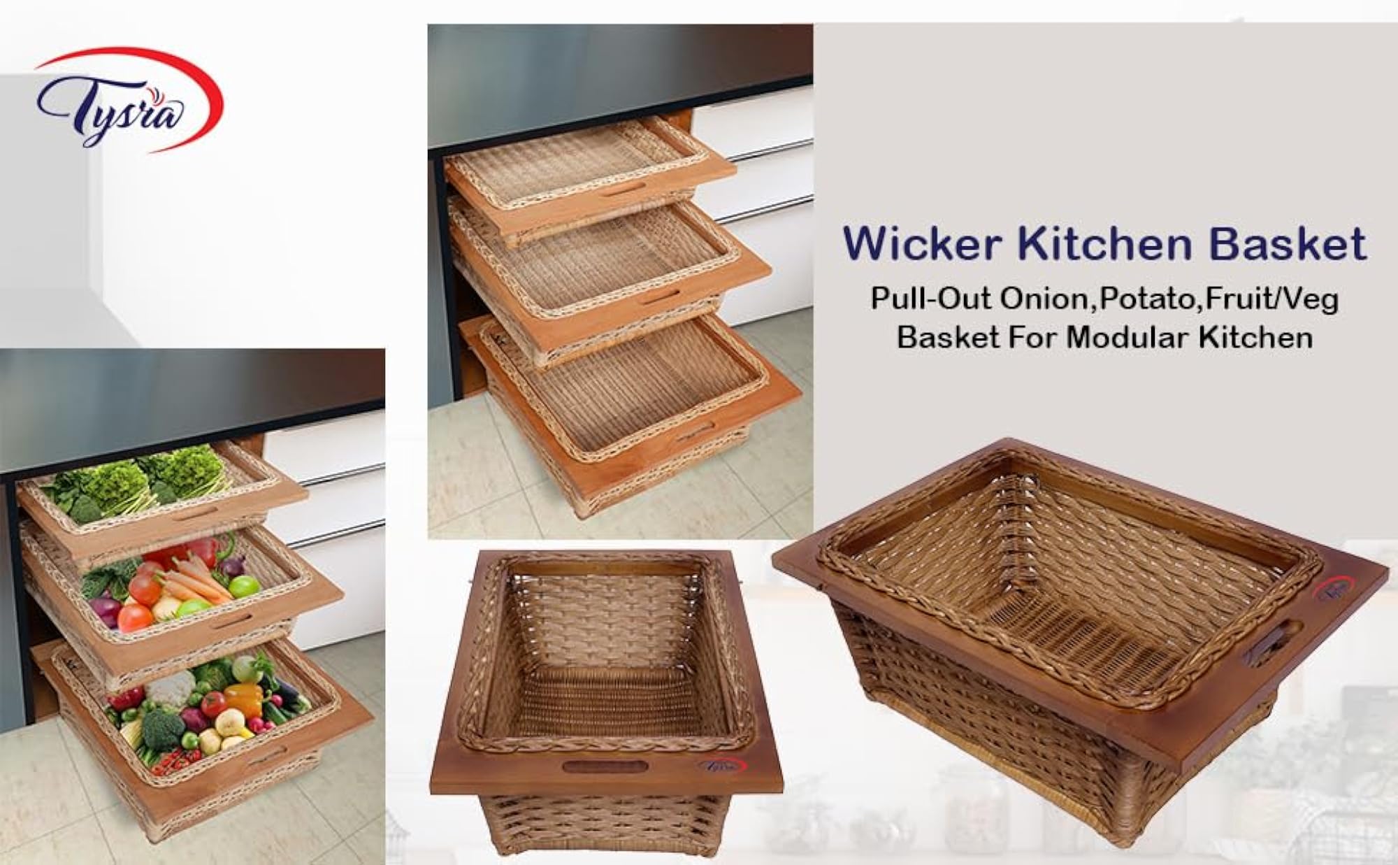 Wood Wicker Basket for Modular Kitchen, Dark Brown
