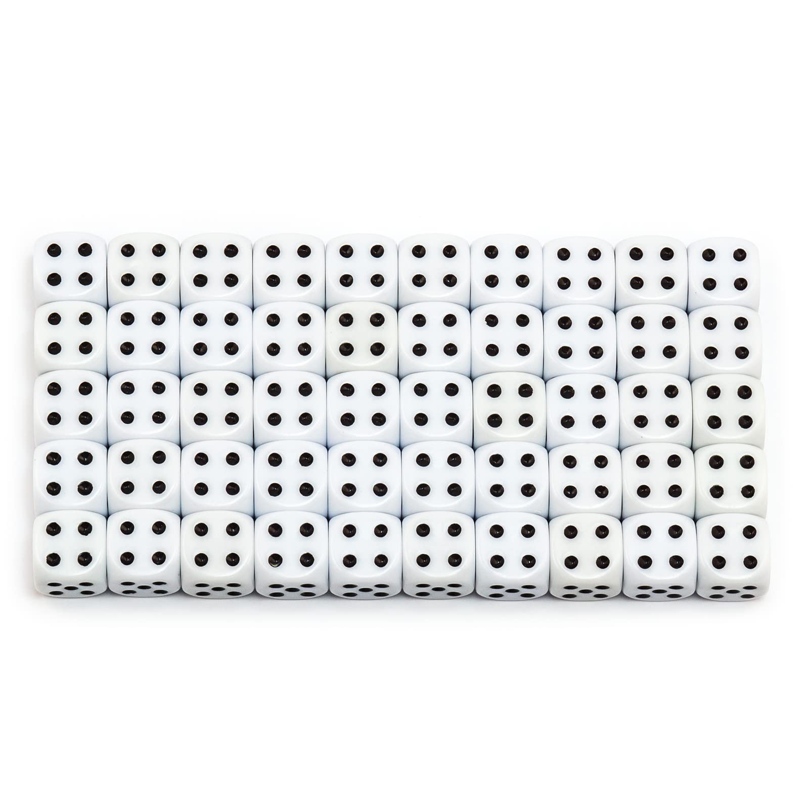 6, 12, 20, 30 o 50 dados de alta calidad, tamaño estándar, 16 mm, dados acrílicos de 16 mm, dados de juego de 6 caras, juego de accesorios de juego con bolsa de tela (blanco, 50 unidades)