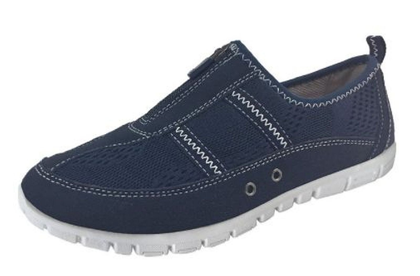 BoulevardWomen's Wide Fit Leather Mesh Slip On Trainers Pumps with Zip Blue Grey Size 3-9