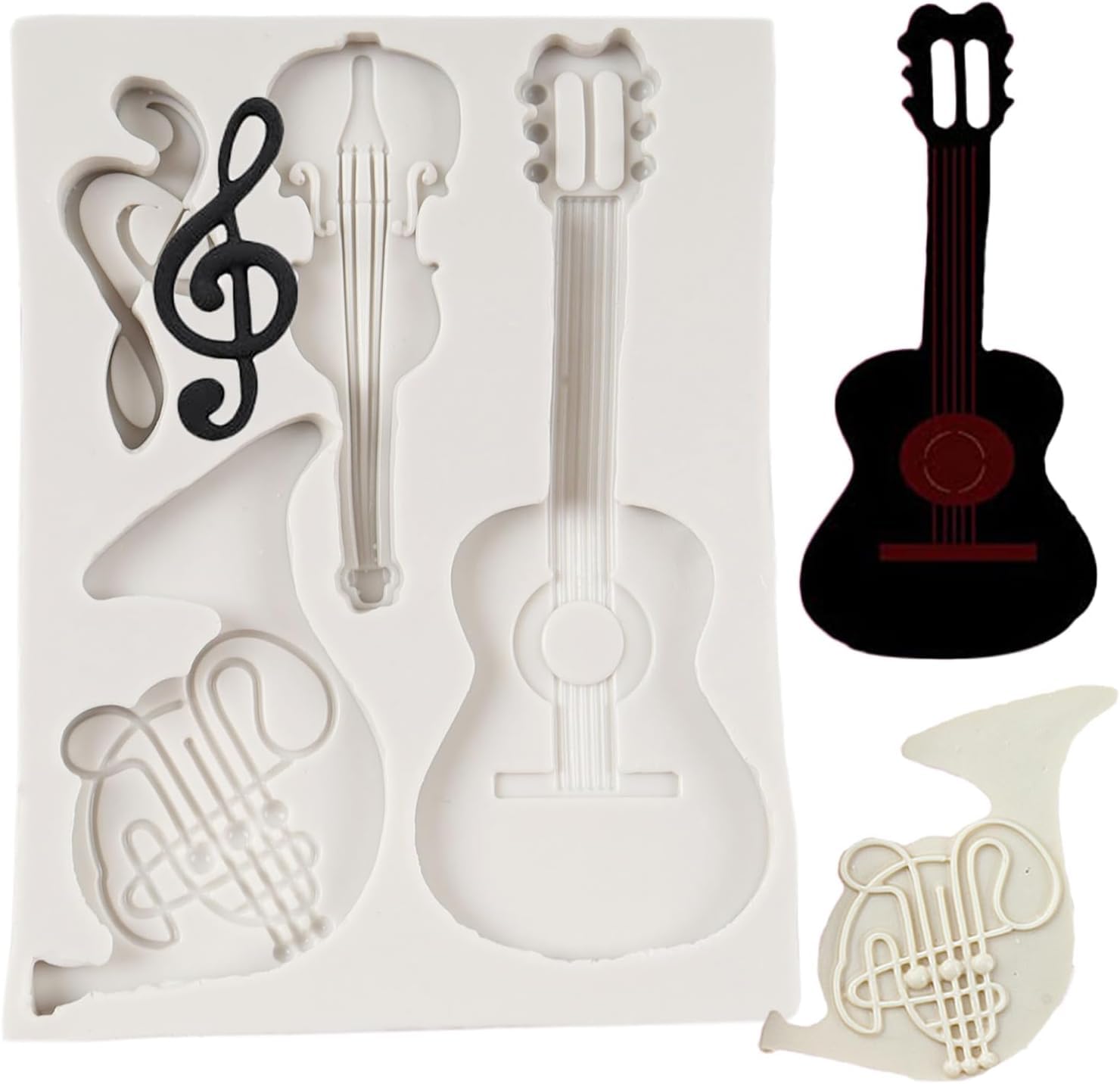 HUSAINI MART | 4 Cavity Musical Instrument Mould, Voilin, Guitar Fondant Silicon Chocolate Mould,Gum Paste,Jelly,Clay,Candy, Cake Cupcake Decoration Musical Theme - Pack of 1