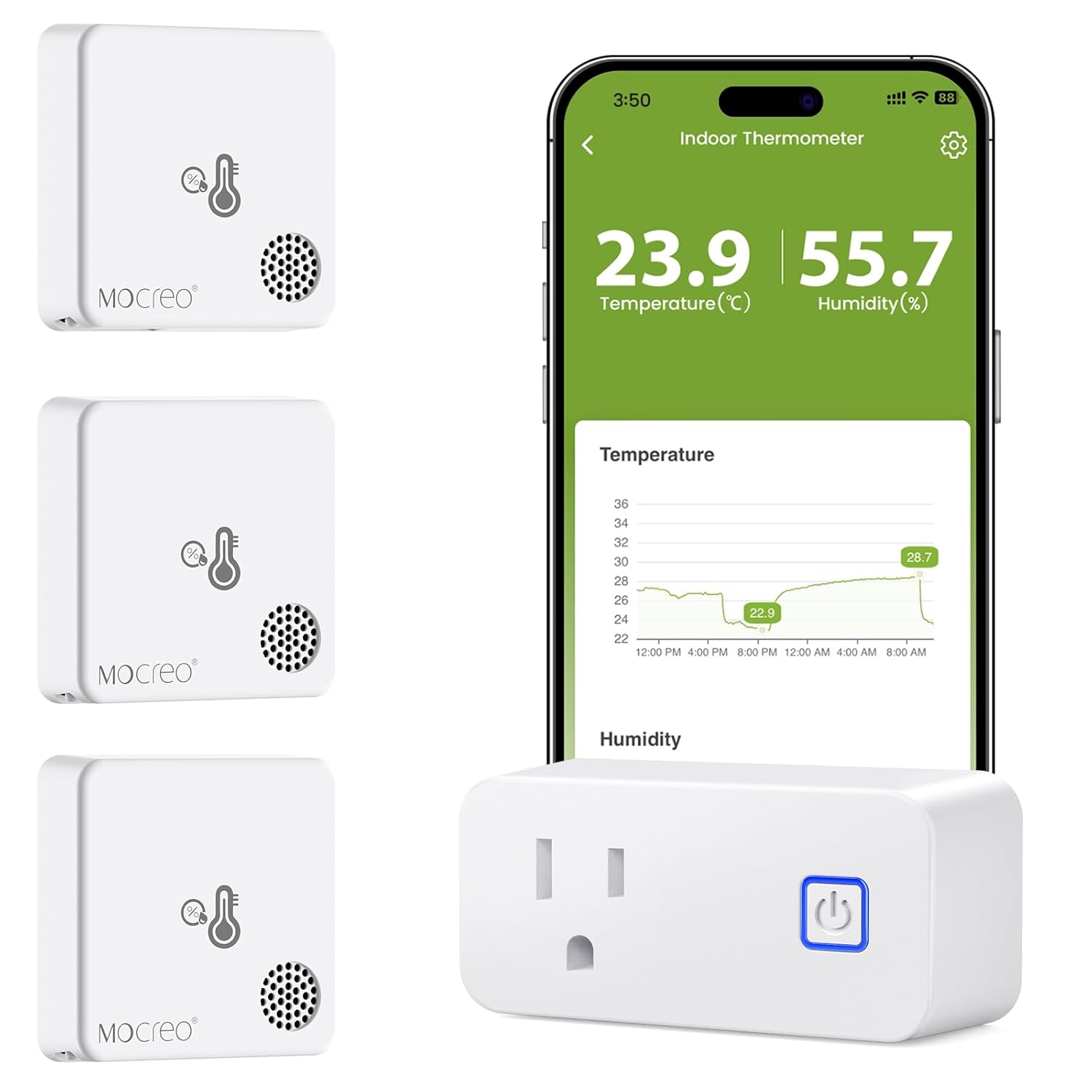 MOCREO WiFi Room Thermometer Hygrometer, Remote Email App Alert, 2 Years Data Export, 2 Years Battery, No Subscription, 3 Smart Temperature Sensors for RV, Greenhouse, Vacation Home, HVAC