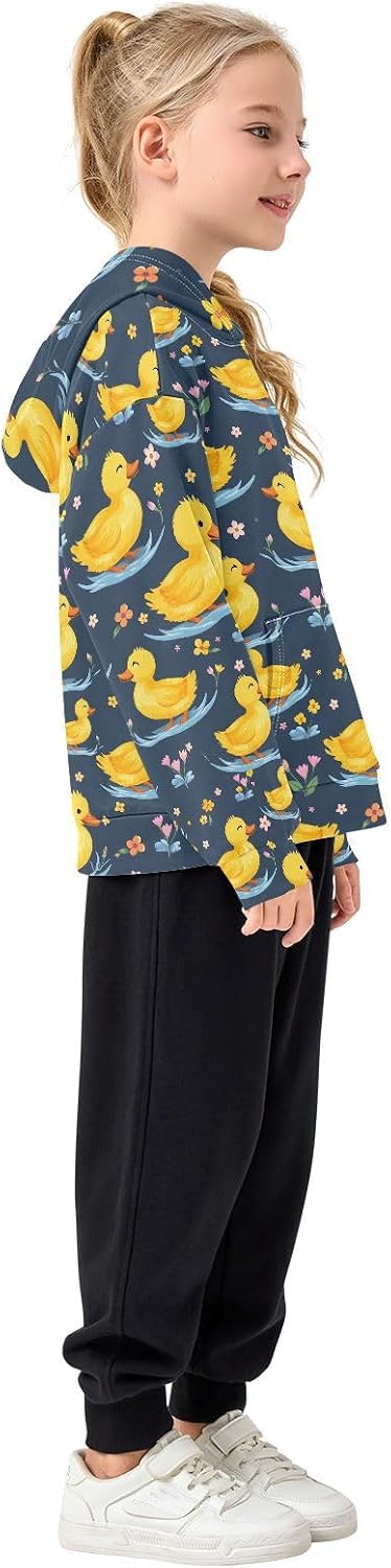 ALAZA Cute Duck Flower Hoodies Sweatshirt for Boys Girls Kids Hooded Pullover Top
