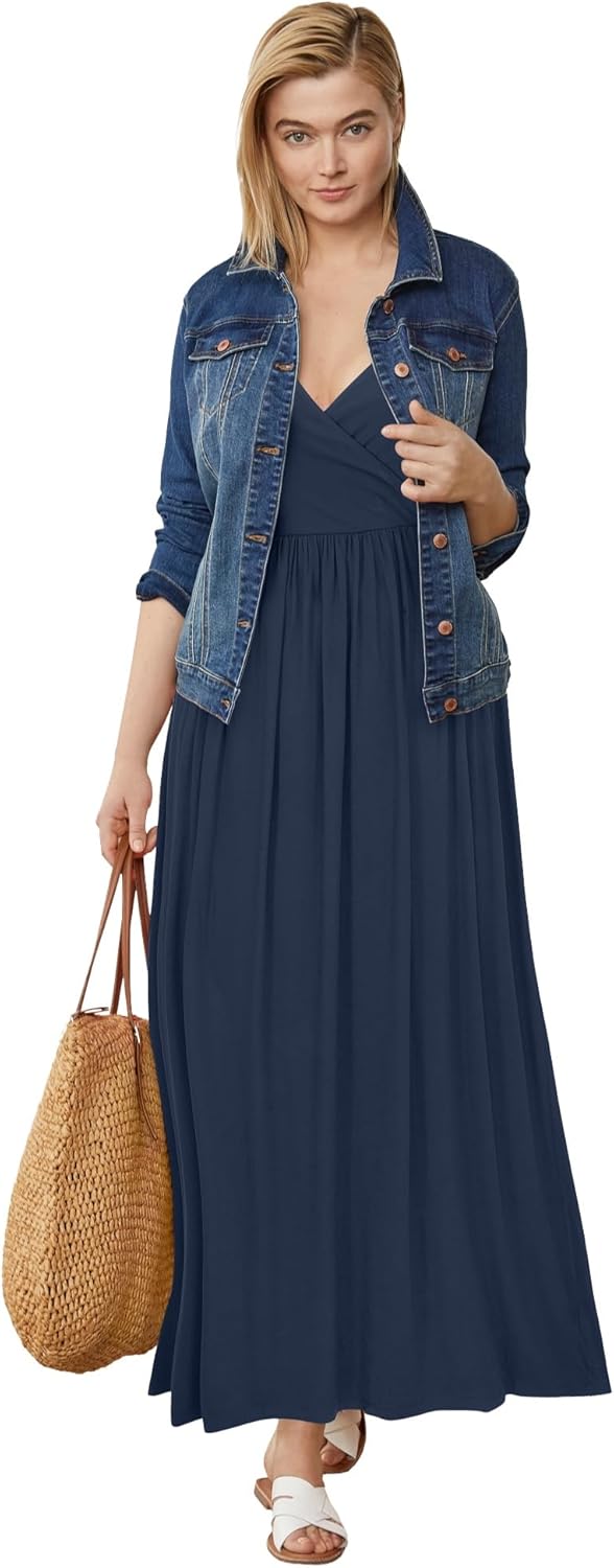 ellos Plus Size Stretch Knit Surplice Tank Maxi Dress