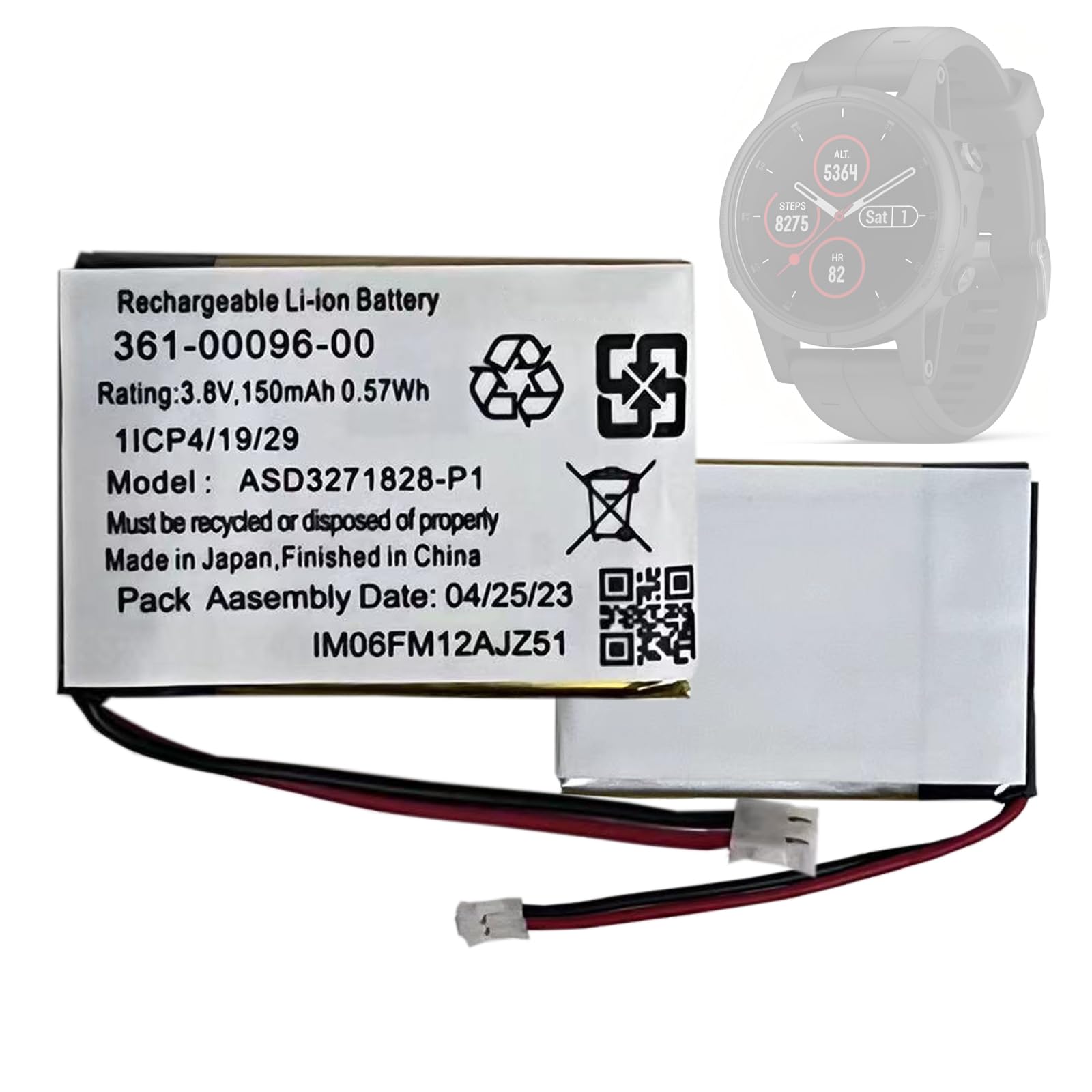 Batterie de rechange 361-00096-00 compatible avec montre connectée Gar-min Fenix 5S Plus Compact Multisport