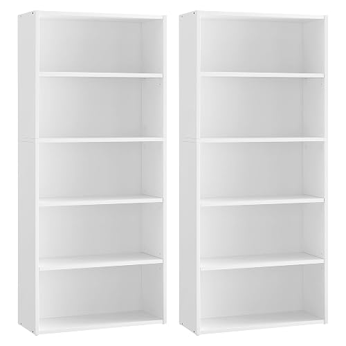 VASAGLE Set of 2 Bookshelves, 5-Tier Open, 23.6 Inches Wide | Adjustable Storage Shelves, Floor Standing Units, Cloud White