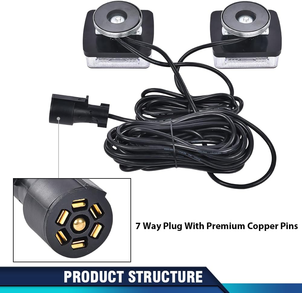 PIT66 LED 2PCS Magnetic Trailer Towing Light Kit 24ft Cable with 7 Pin Plug Fit 5 Wire Systems Standard Trailer RVs Campers Trucks UTEs UTVs