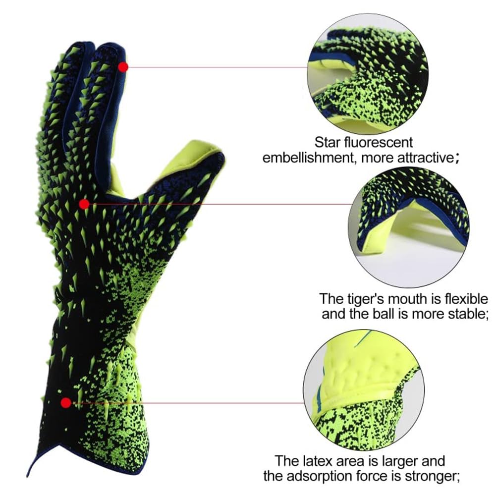 Guantes de portero de fútbol para niños, jóvenes y adultos, guantes de fútbol ajustados de cuero con agarre adhesivo para niños, niños, adultos, portero de fútbol, ​​beneficios antideslizantes 10 C