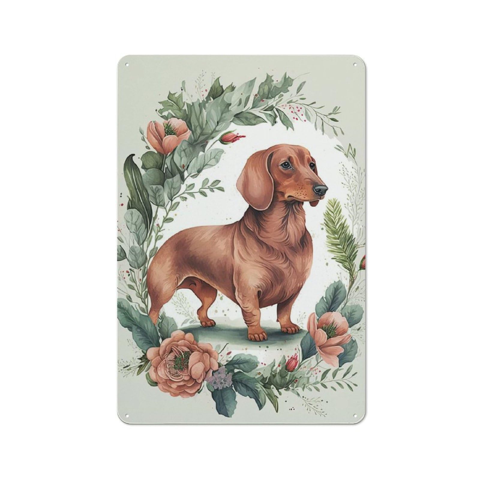 Dachshund Floral Portrait Retro Metal Sign 30x20cm, Garage Style Shed Wall Plaque for Garage, Hobby Room, Office Or Man Cave