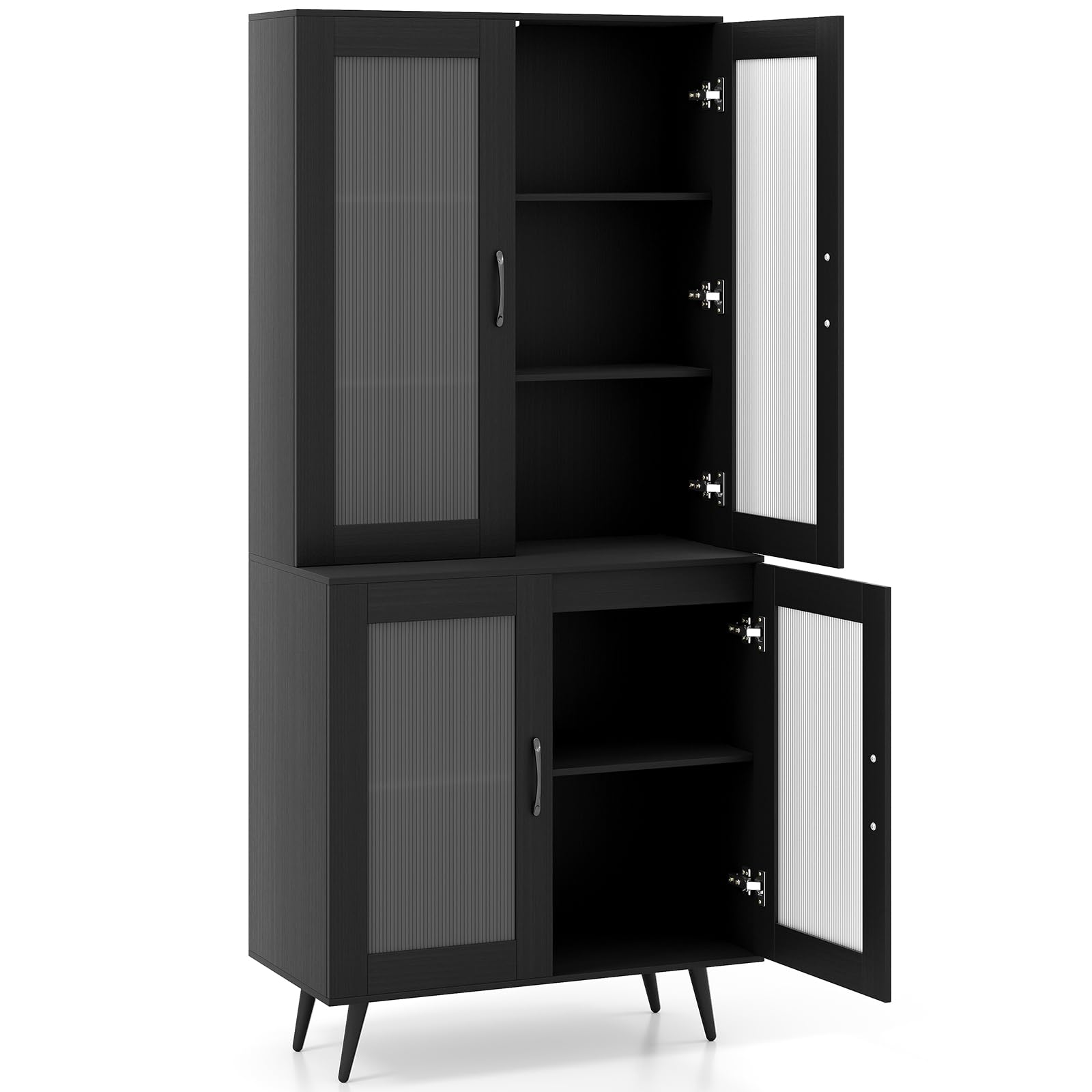 Meuble Vitrine 178 Cm – 4 Portes, étagère Réglable, Bibliothèque Collection, Noir, Pieds Métal