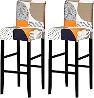 Vista 28 de Lellen Juego de 2 fundas para taburetes de bar, fundas jacquard para taburetes de bar, fundas deslizables elásticas para taburetes de bar
