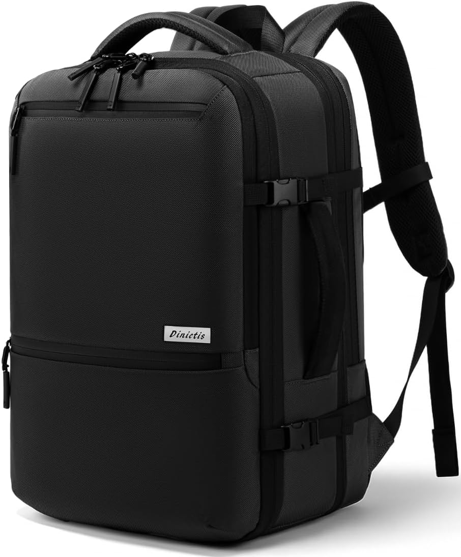 Dinictis Vacuum Seal Travel Backpack Built-in Pump, Expandable Backpack with Vacuum Compression fits 17 inch Laptop, Waterproof Carry On Suitcase Luggage suit for Short Trip and Business-Black