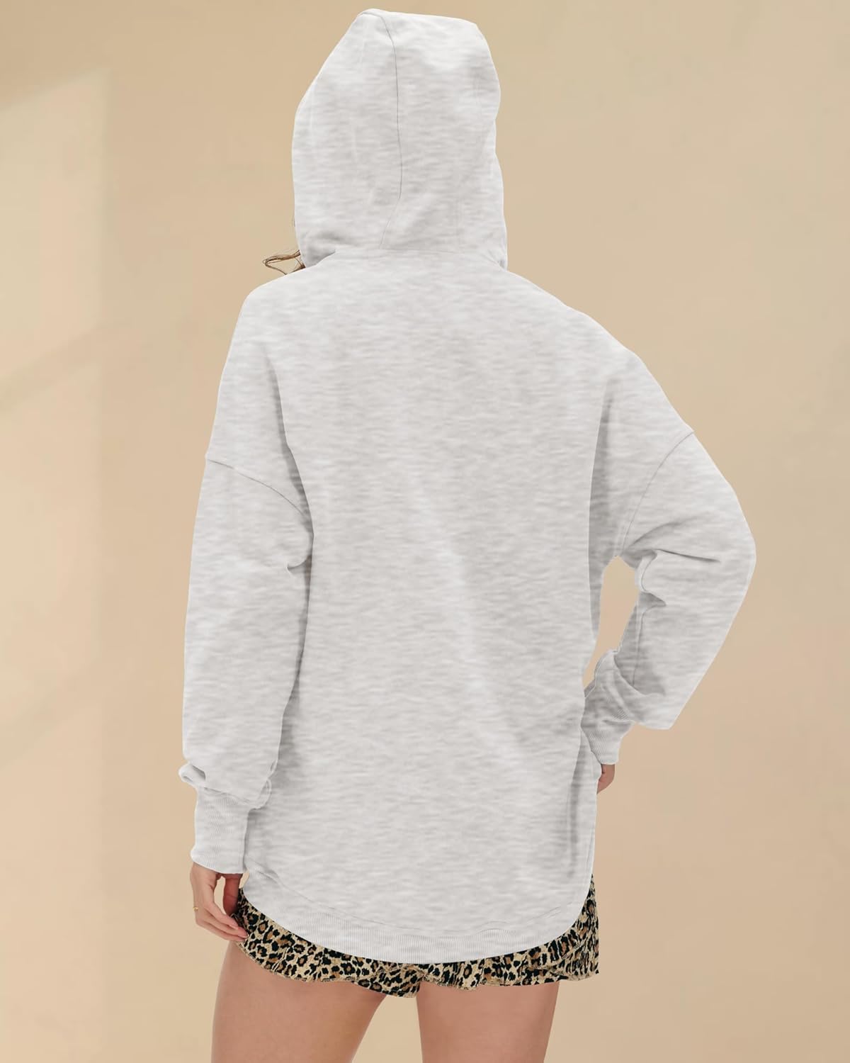 Locachy Womens Oversized Sweatshirt Hoodies Button Henley Neck Pullover Tops Fashion Outfits Clothes Light Grey XL - Image 3