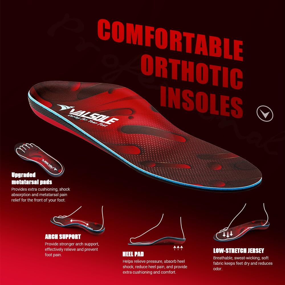 VALSOLE Plantillas ortopédicas para fascitis plantar, pies planos, soporte, trabajo, 43-44 EU 27.8cm
