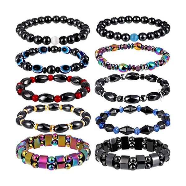 Hicarer 10 Pieces Magnetic Hematite Bracelets for Men Women Magnetic Bracelet Rock Beads Stone Bracelet,10 Styles