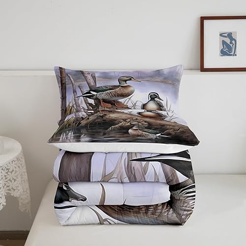 Miniatura 5 de Juego de edredón de caza de patos para niñas y niños, edredón de patos de malardo, juego de ropa de cama de caza y pesca, juego de edredón de cabaña