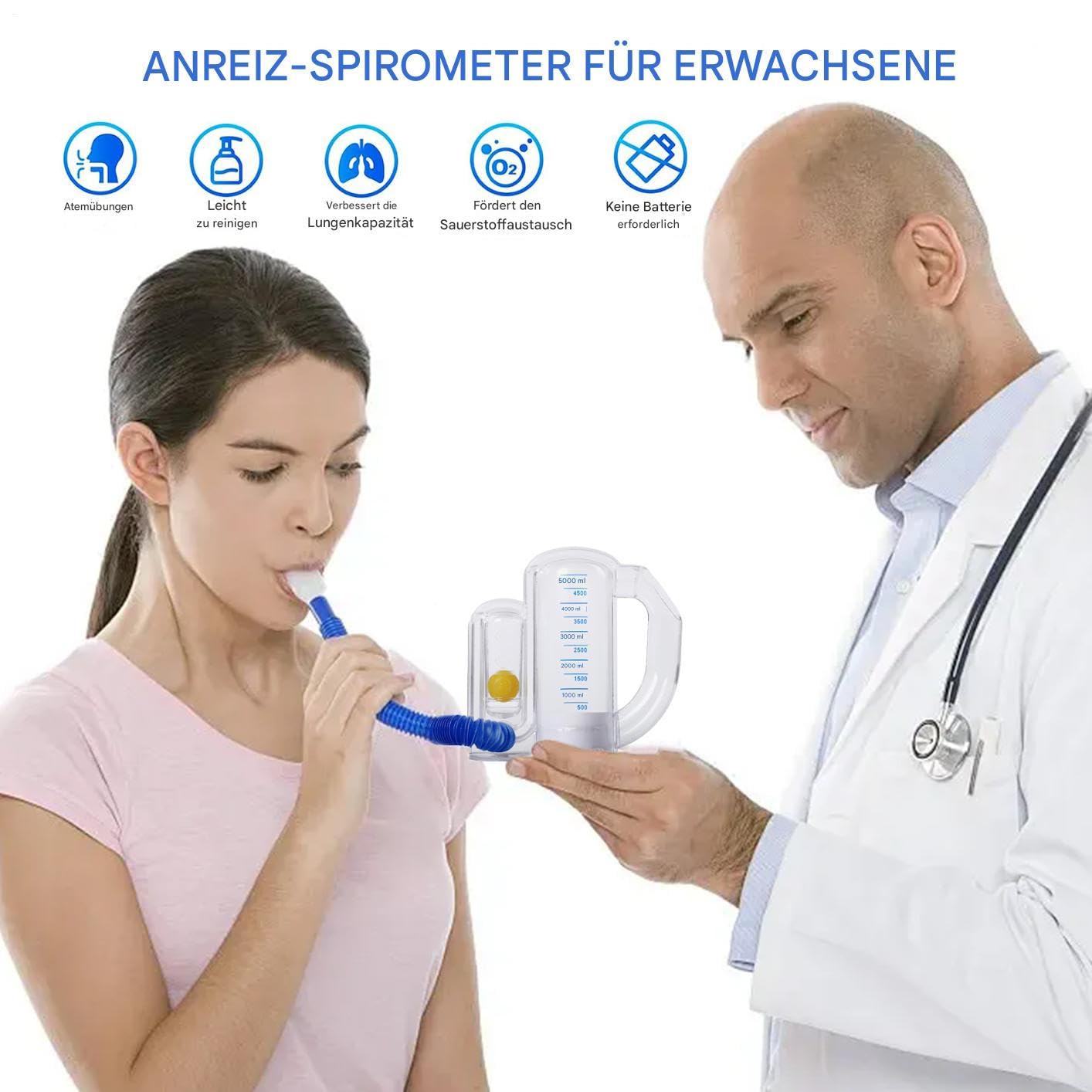Spiromètre Appareil d'entraînement pulmonaire pour le renforcement des voies respiratoires avec indicateur de débit 5000 ml Pour la salle de gym, le jogging, les athlètes