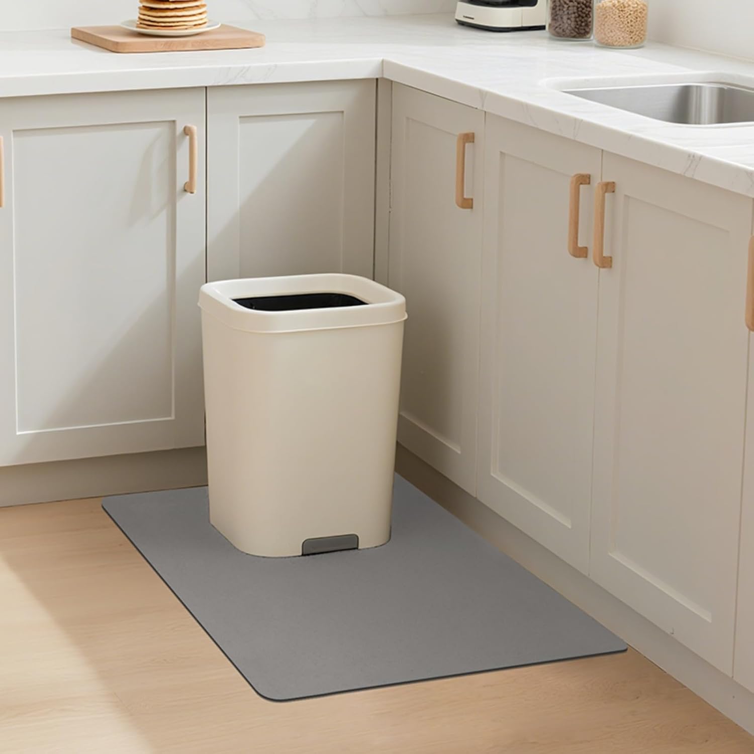 Water Absorbent Trash Can Mat – Stain Resistant & Anti-Slip with Secure Base, Leak-Proof Design for Kitchen, Living Room, Bedroom – Protects Floors from Scratches and Spills (Blue, 24''x20'')
