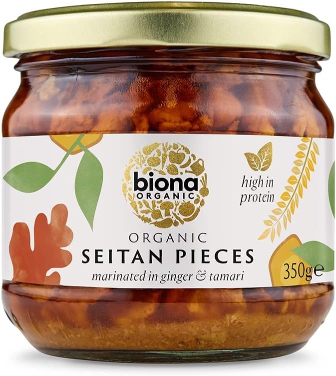 Biona Organic Seitan Pieces 350g, Pack of 6 Jars - Organic, Marinated in Ginger & Tamari Soya Sauce - Source of Protein - Meat Substitute suitable for Vegetarians and Vegans