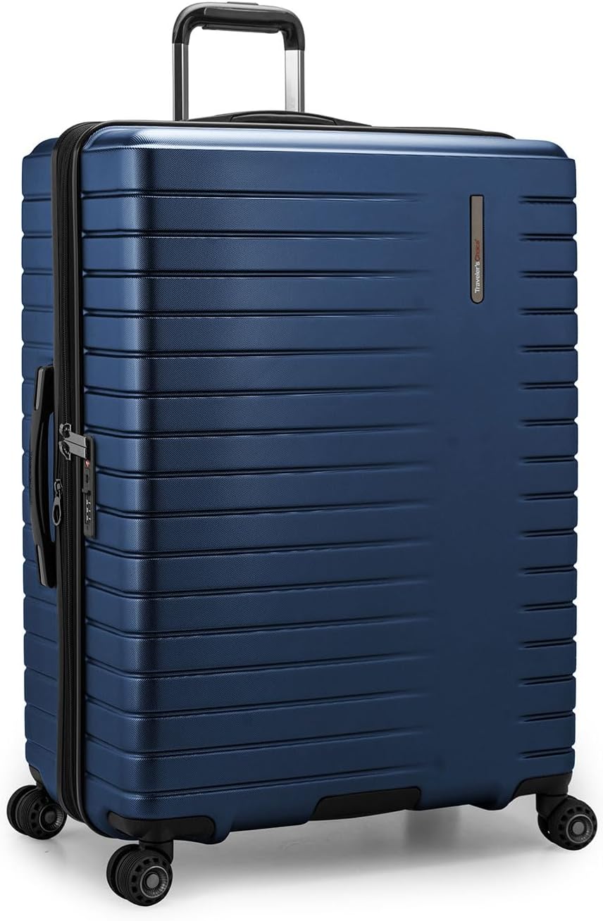 Product image of Traveler's Choice Archer Polycarbonate Hardside Spinner Luggage Set,Tie Down Straps, Blue, Checked 29-Inch