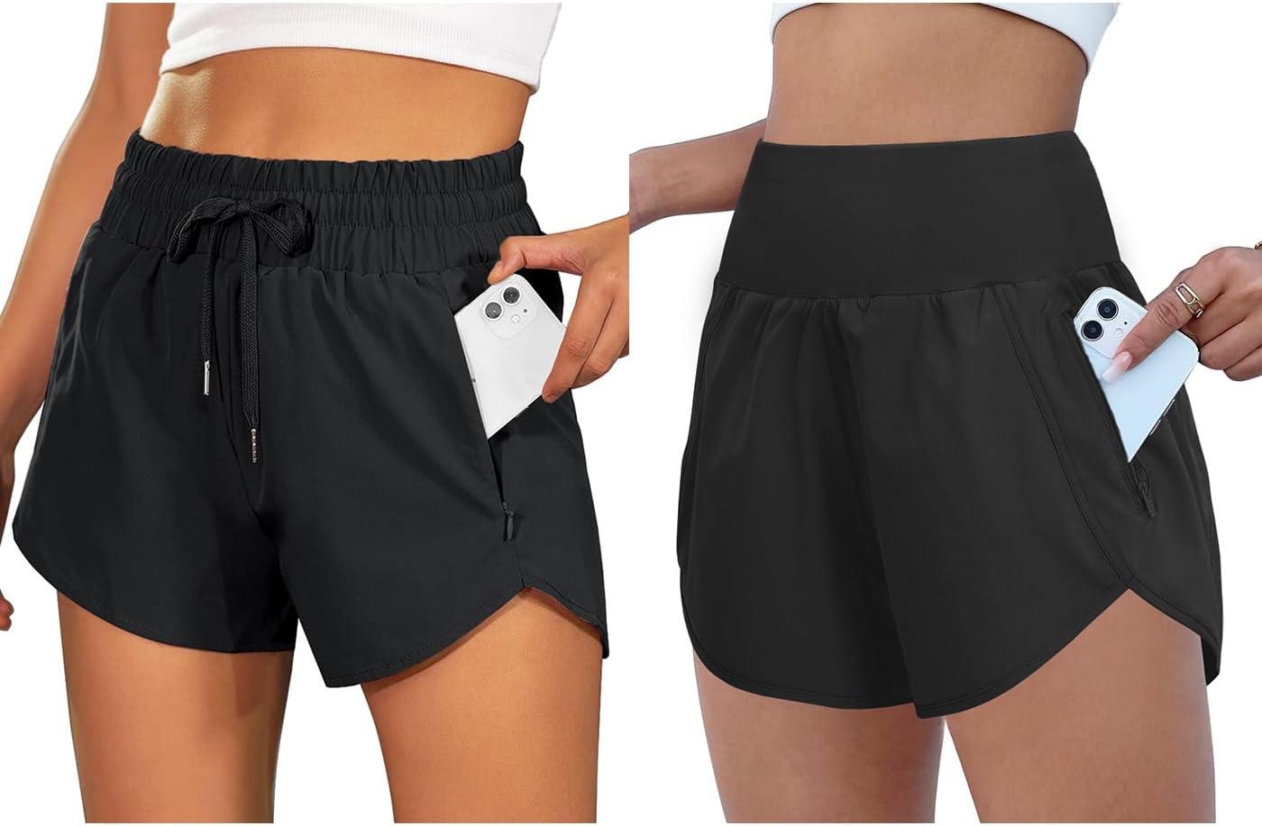 BMJL Women's Running Shorts High Waisted Athletic Shorts Pocket Sporty Short Gym Elastic Workout Shorts (S,Black)