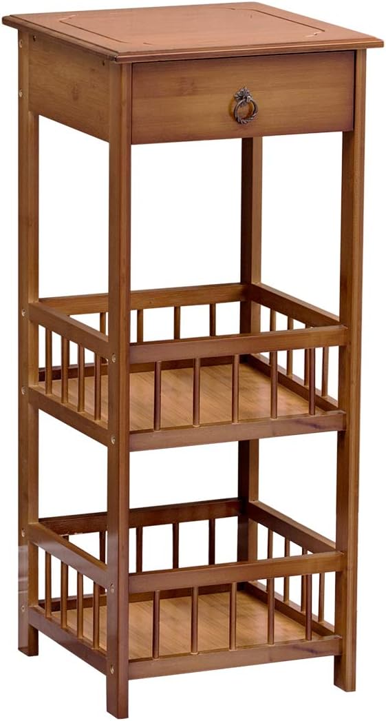 COPREE Bamboo Side Table 3-Tier Bedside Couch Sofa Chairside End Table with Drawer Multipurpose Home Furniture