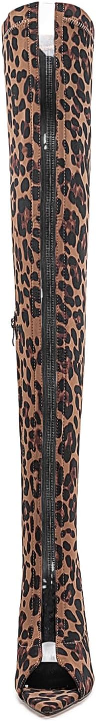 Summer boots Stiletto heel Leopard Peep toe Thigh high boots Spring stretch boots for women pointed toe Over the knee high heel bootas