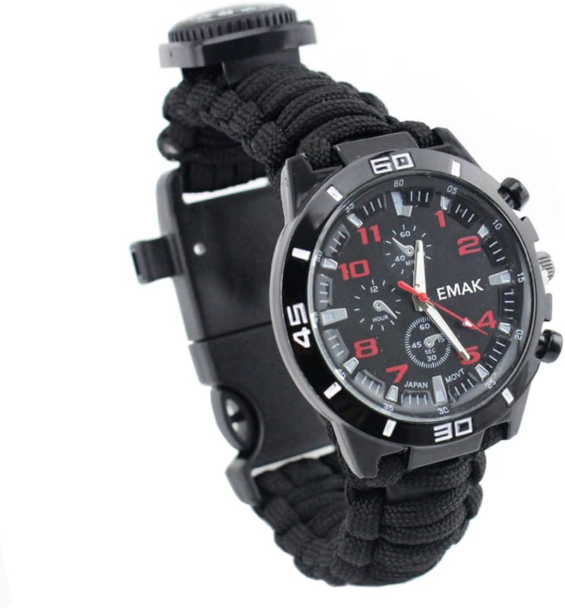 16 in 1 Sports Survival Bracelet, Outdoor 7 Core Paracord Mountaineering Waterproof Watch Emergency Wristband First Aid Tools with Compass, Rescue Whistle, Thermometer, Fire Starter, Fishing Kit
