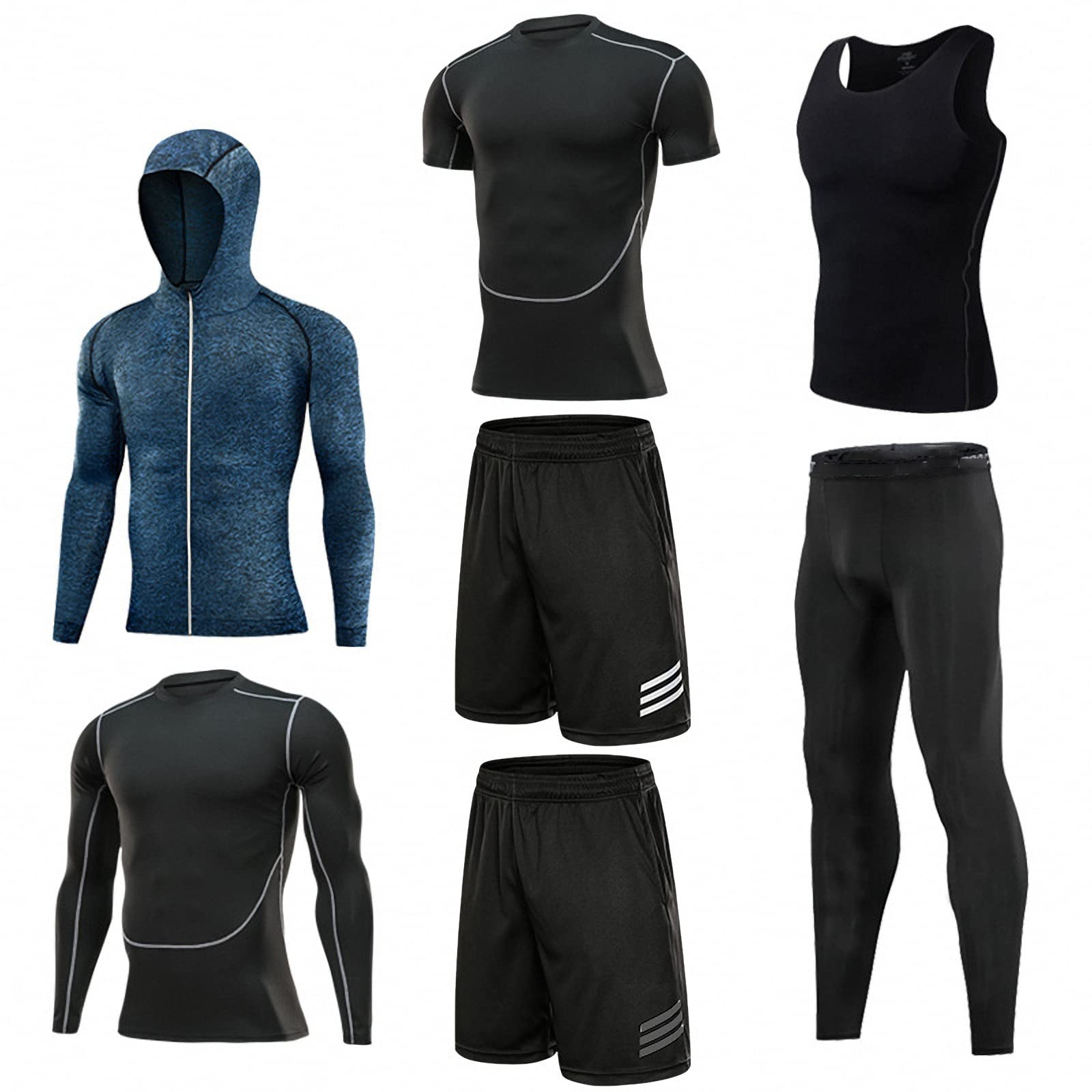 7-częściowy męski zestaw odzieży fitness, szybkoschnące legginsy na siłownię, outdoorowa warstwa bazowa odzież sportowa, styl 11, 4XL