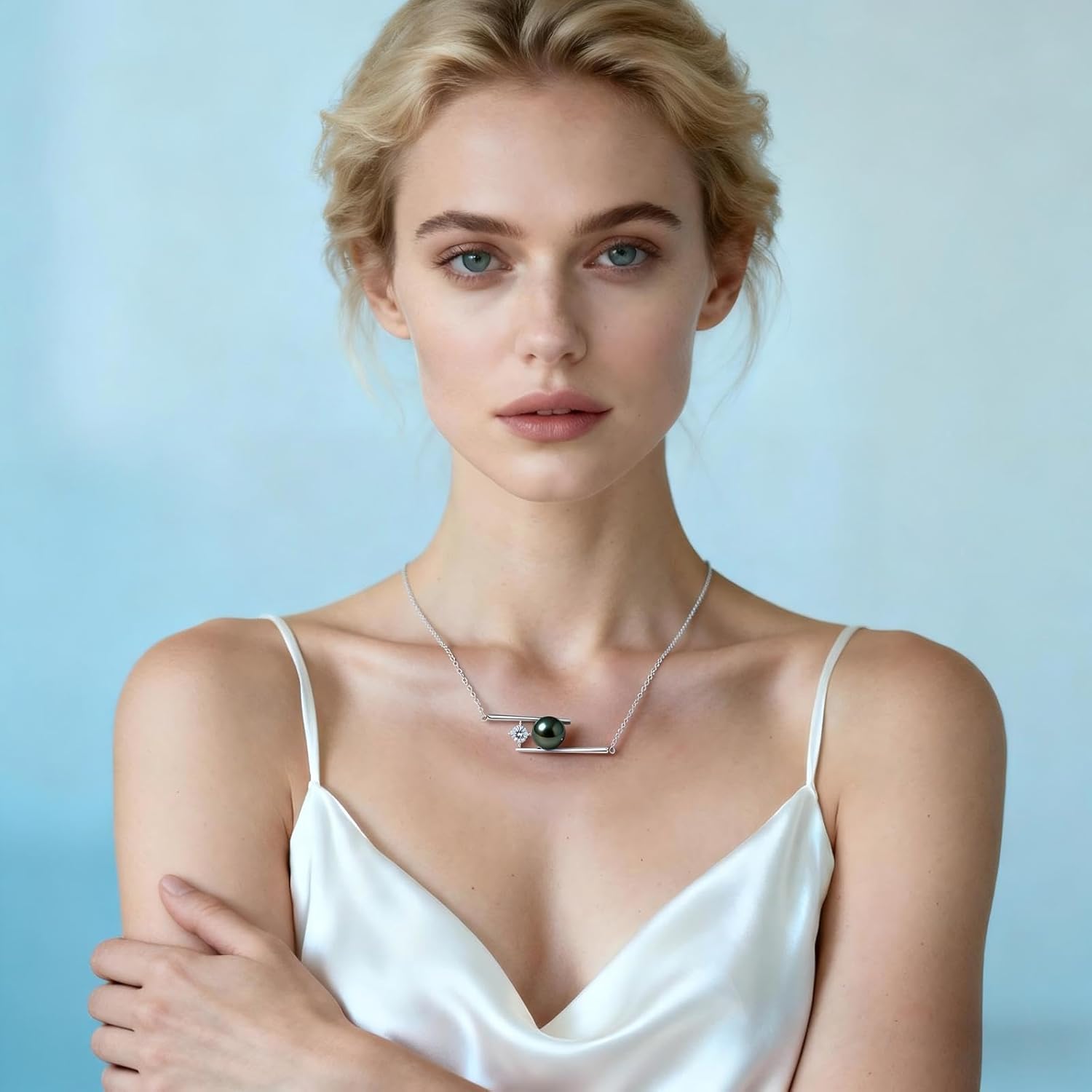 Genuine Tahitian Black Pearl Necklace for Women, 9-13mm AAAA Seawater Pearl - Sterling Silver Moissanite Pendant, Wedding Anniversary, Birthday, Christmas Gift for Wife, Mom, Girlfriend, Fine Jewelry - Image 2