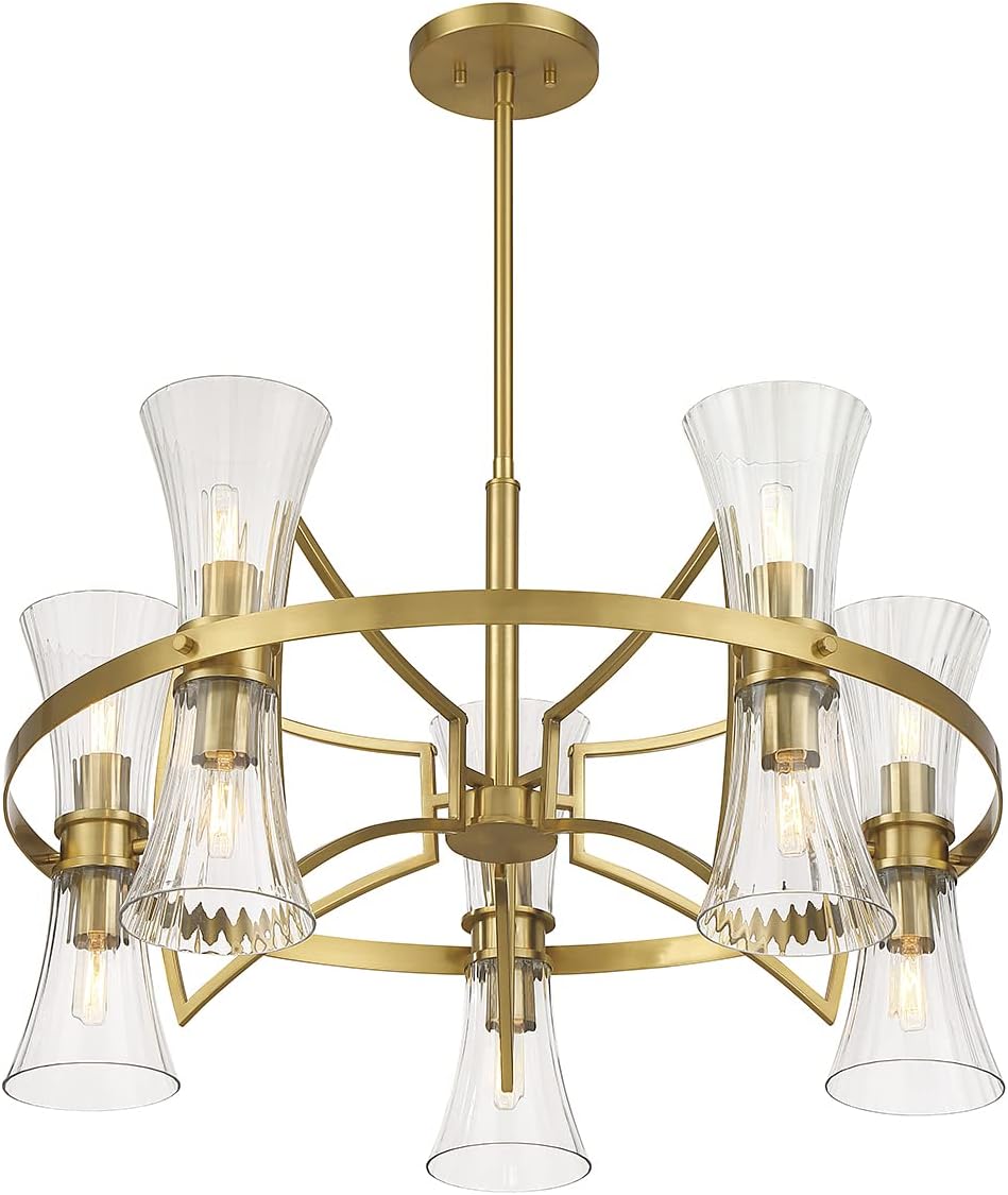 Savoy House 1-9704-10-322 Bennington Modern Vintage Clear Ribbed Glass Chandelier, 10-Light 600 Total Watts, 18" H x 31" W, Warm Brass