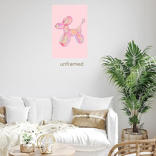 Miniatura 5 de Arte de pared retro de moda, lindos pósteres para habitación, estética, arte de pared preparado, póster de perro con globo rosa maximalista, póster