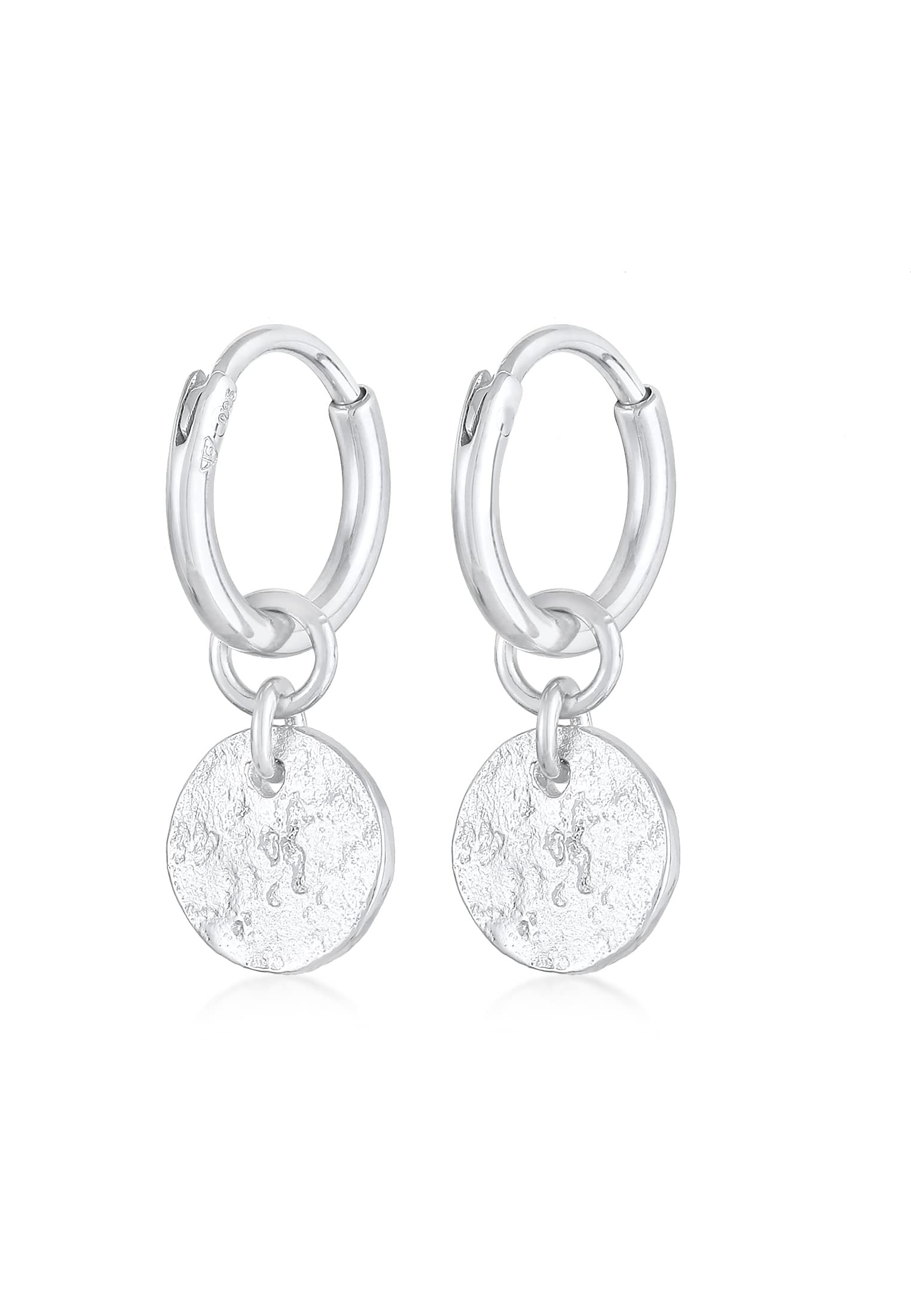 Elli Earrings Ladies Creoles Plate Pendant Hammered Removable in 925 Sterling Silver