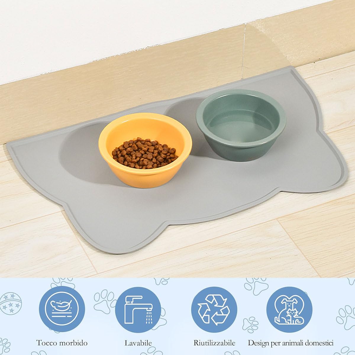 Tappetino Ciotola Cane Gatto,Tappetino per ciotole gatto,Tappetino Ciotola per Cani e Gatti in Silicone,Tappetino Ciotola Cani e Gatti,Antiscivolo Silicone Tappetini Cibo Tappetino Sottociotola