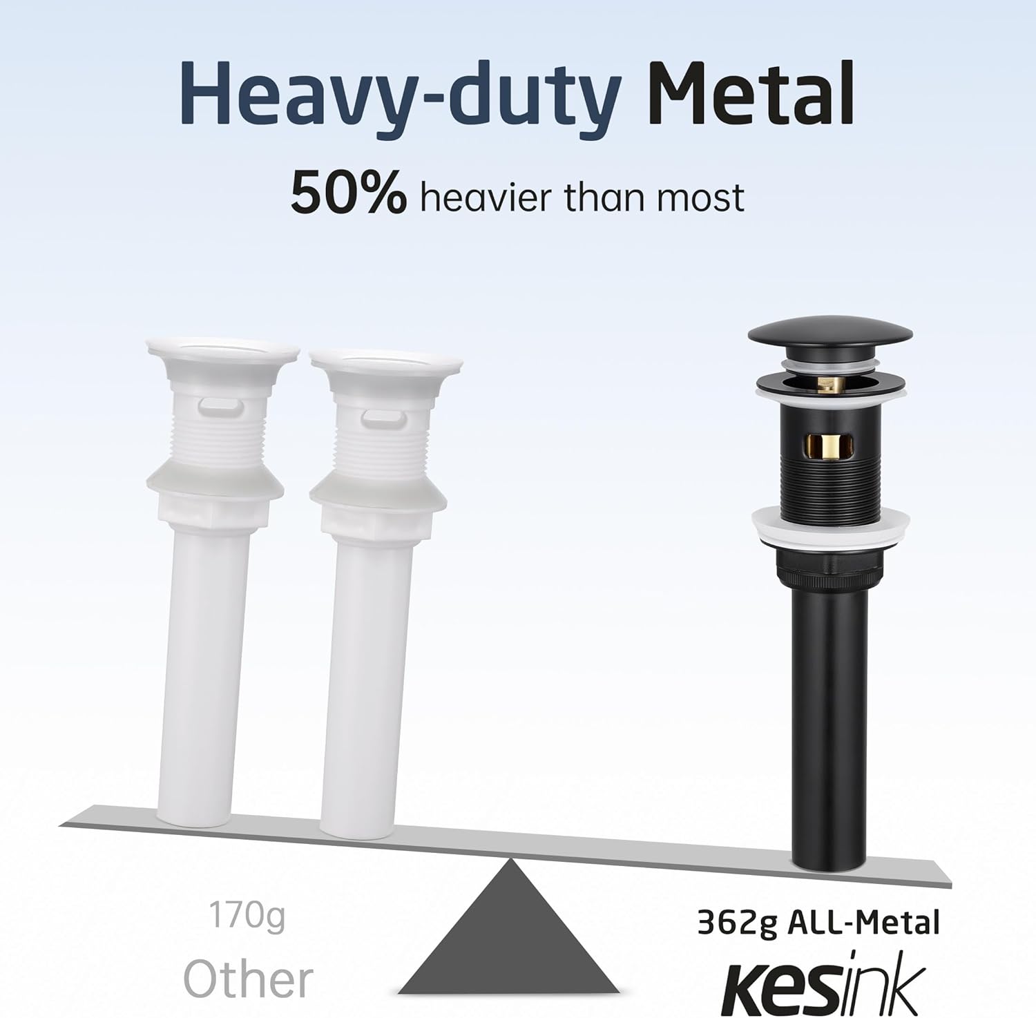 Black Bathroom Sink Drain with Anti Clog Basket Drain, Pop Up Drain for Bathroom Sink with Hair Catcher, All Metal Vessel Sink Stopper with Overflow, S20002A-BK+S20001A-BK